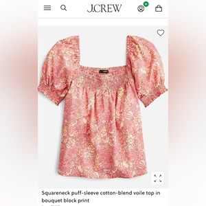 J Crew Squareneck puff-sleeve cotton-blend voile top in bouquet block print